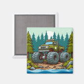 Green Monster Truck in het bos Magneet (Voorkant / Achterkant)