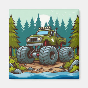 Green Monster Truck in het bos Magneet