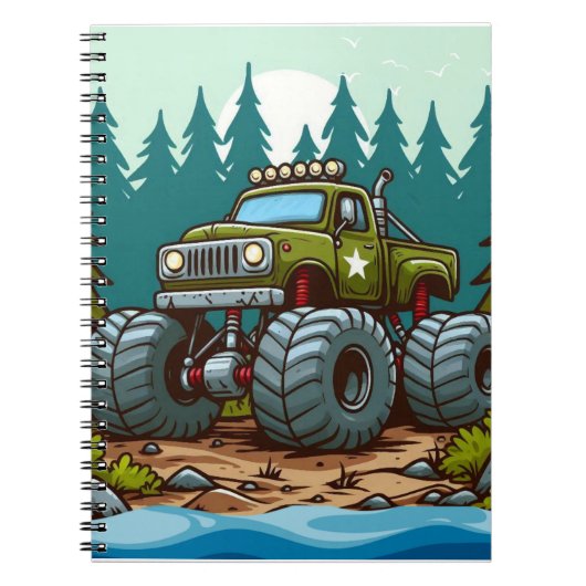 Green Monster Truck in het bos Notitieboek (Voorkant)