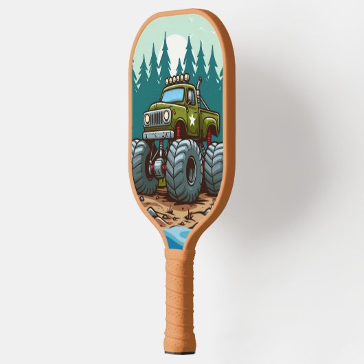 Green Monster Truck in het bos Pickleball Paddle (Links)