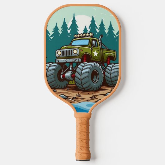 Green Monster Truck in het bos Pickleball Paddle (Voorkant)