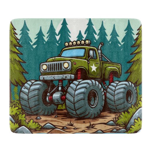 Green Monster Truck in het bos Snijplank (Voorkant)