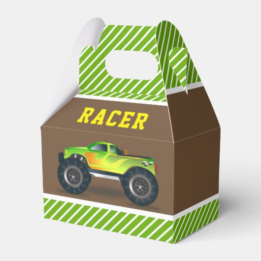 Green Monster Truck Kids Birthday Party Bedankdoosjes (Voorkant Zijde)