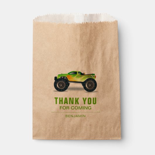 Green Monster Truck Kids Birthday Party Bedankzakje (Voorkant)