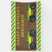 Green Monster Truck Kids Birthday Party Spandoek (Verticaal)