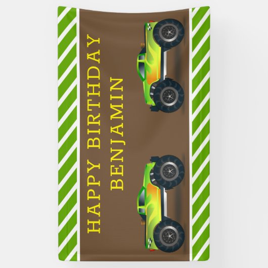 Green Monster Truck Kids Birthday Party Spandoek (Verticaal)