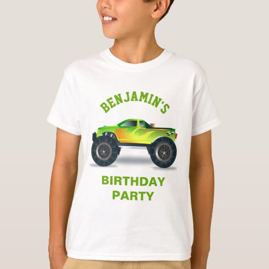 Green Monster Truck Kids Birthday Party T-shirt (Voorkant)