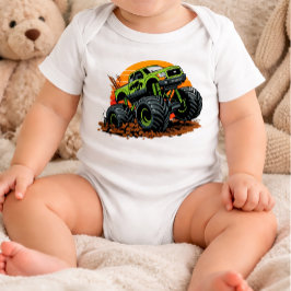 Green Monster Truck Off-Road Racing Illustration Romper