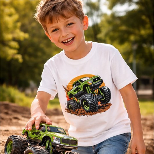 Green Monster Truck Off-Road Racing Illustration T-shirt