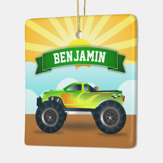 Green Monster Truck Persoonlijke naam Kinder Room Keramisch Ornament (Links)