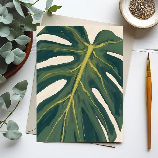 Green Monstera Leaf Botanical Plant Watercolor Briefkaart