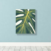 Green Monstera Leaf Botanical Plant Watercolor Canvas Afdruk (Insitu (Houten vloer))
