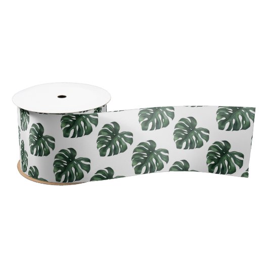 Green Monstera Leaf bruiloft Ribbon Satijnen Lint (Spoel)