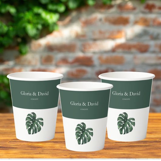 Green Monstera Leaf Papieren Bekers