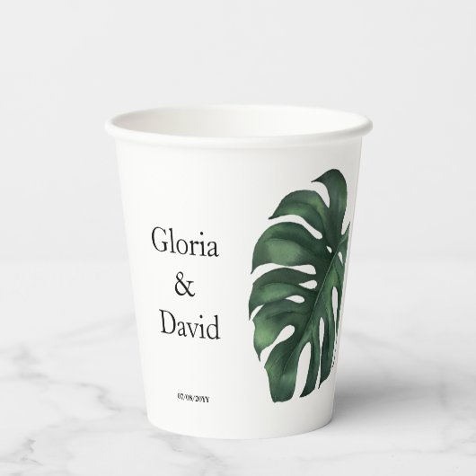 Green Monstera Leaf Papieren Bekers (Achterkant)