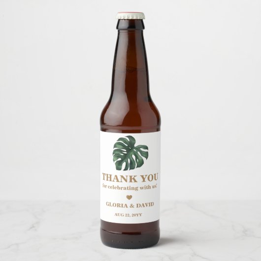 Green Monstera Leaf Wedding Bier Etiket (Voorkant)