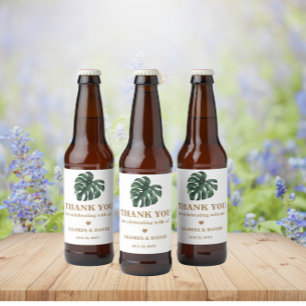 Green Monstera Leaf Wedding Bier Etiket