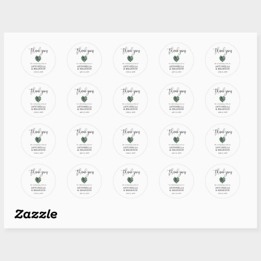 Green Monstera Leaf  Wedding Ronde Sticker (Vel)