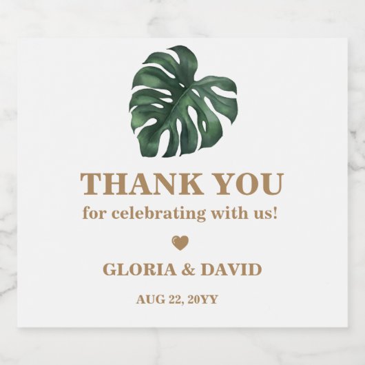 Green Monstera Leaf Wedding Sparkling Wijnetiket (Enkel label)