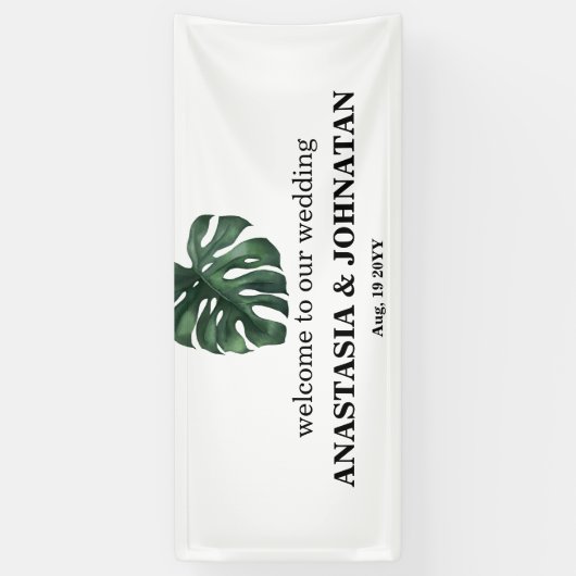 Green Monstera Leaf Wedding Welcome Banner (Verticaal)
