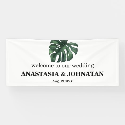 Green Monstera Leaf Wedding Welcome Banner (Horizontaal)