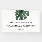 Green Monstera Leaf Wedding Welcome Banner (Horizontaal)