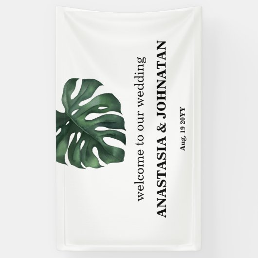 Green Monstera Leaf Wedding Welcome Banner (Verticaal)