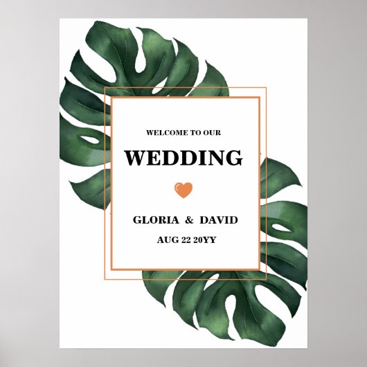 Green Monstera Leaf Welcome Wedding Poster (Voorkant)