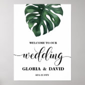 Green Monstera Leaf Welcome Wedding Poster (Voorkant)