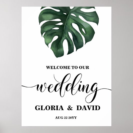 Green Monstera Leaf Welcome Wedding Poster (Voorkant)
