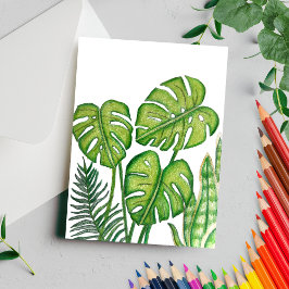 Green Monstera Leaves Drawing Colored Pencil Briefkaart
