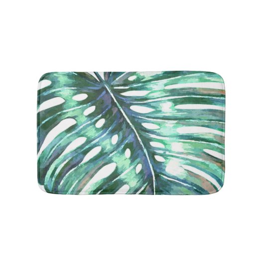 Green monstera palm leaf modern tropisch badmat (Voorkant)