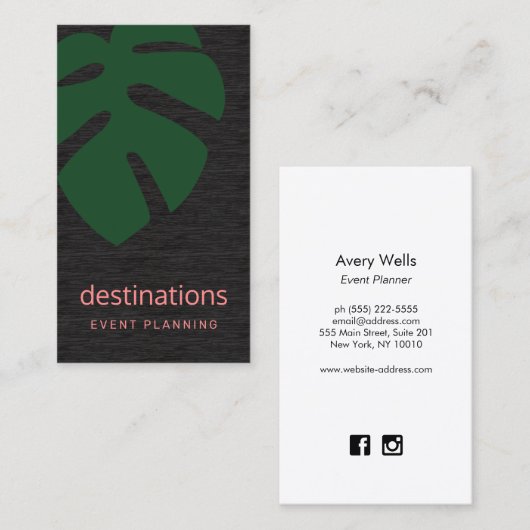 Green Monstera Tropical Leaf Event Planning Visitekaartje (Voorkant / Achterkant)