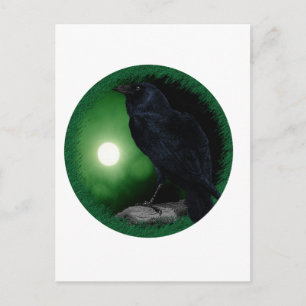 Green Moon Black Raven Gothic Halloween Animal Briefkaart
