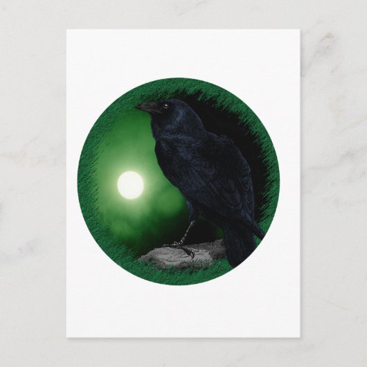 Green Moon Black Raven Gothic Halloween Animal Briefkaart (Voorkant)