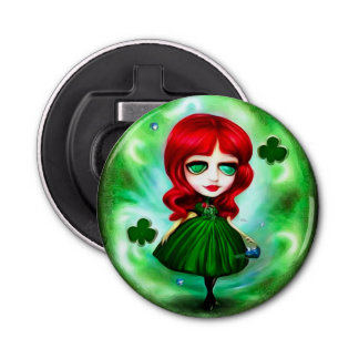 Green Moon St. Patrick's Day Girl Button Flesopener