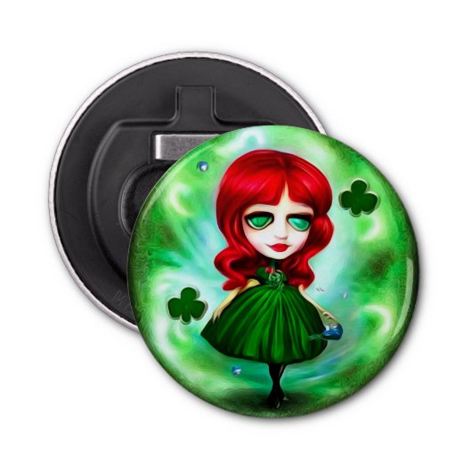 Green Moon St. Patrick's Day Girl Button Flesopener (Voorkant)