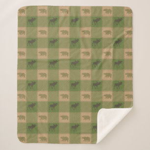 Green Moose Beer Pattern Cabin Sherpa Deken