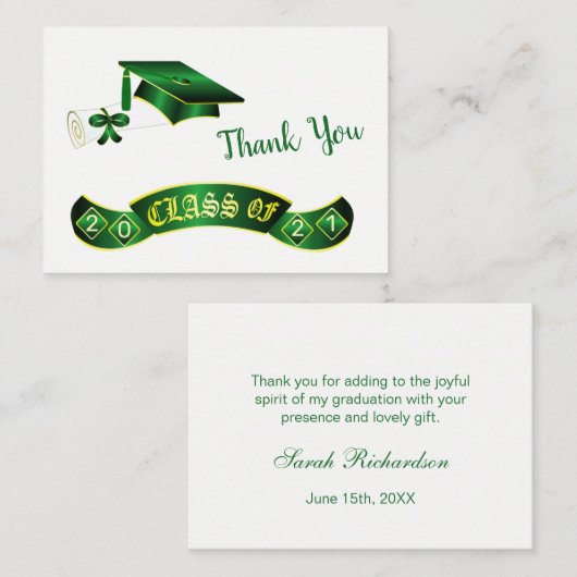 Green Mortar, diploma Afstuderen Bedankt Visitekaartje (Voorkant / Achterkant)