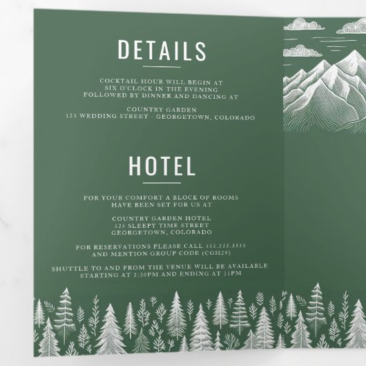 Green Mountain bruiloft Drieluik Uitnodiging (Binnenzijde eerst)