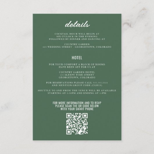 Green Mountain bruiloft Informatiekaartje (Voorkant)
