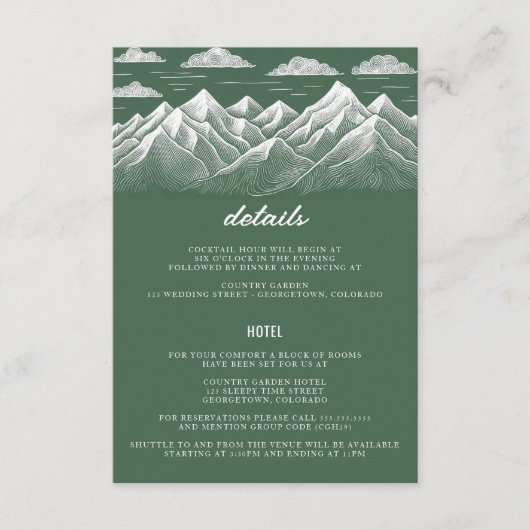 Green Mountain bruiloft Informatiekaartje (Voorkant)
