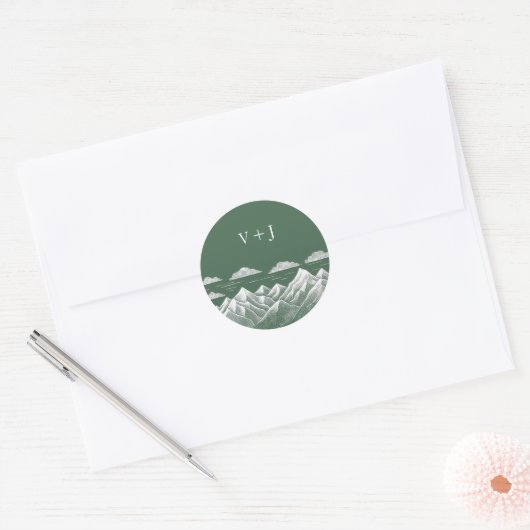 Green Mountain bruiloft Ronde Sticker (Envelop)
