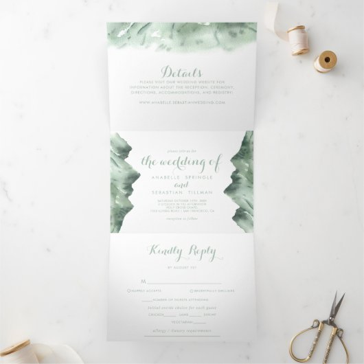 Green Mountain Country bruiloft Drieluik Uitnodiging (Binnen)