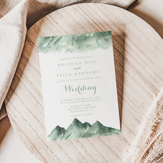 Green Mountain Country Calligraphy Wedding Kaart