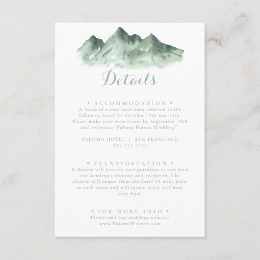 Green Mountain Country Trouwgegevens Informatiekaartje (Voorkant)