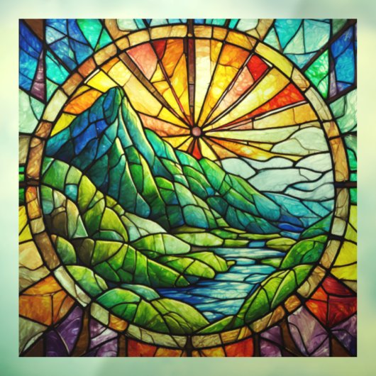 Green Mountain en River Glas in lood kunst Raamsticker (Vel 3)