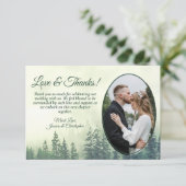 Green Mountain Pine Trees Rustic Wedding Foto Bedankkaart (Staand voorkant)