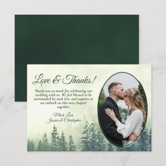 Green Mountain Pine Trees Rustic Wedding Foto Bedankkaart (Voorkant / Achterkant)