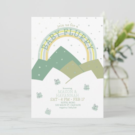Green Mountain Snow Flurry Baby shower uitnodiging (Staand voorkant)